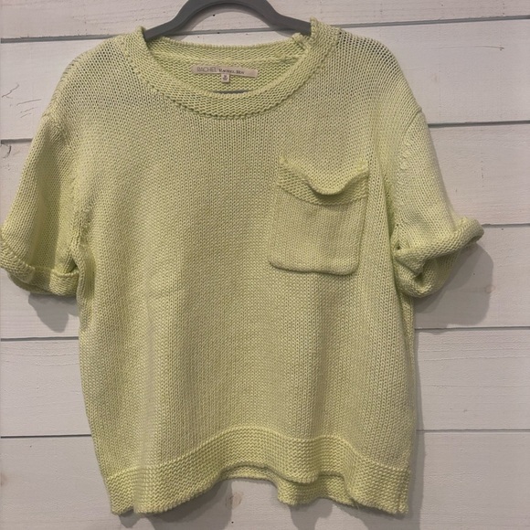 Rachel Roy Lime Green Knit Short Sleeve Sweater - Picture 4 of 10